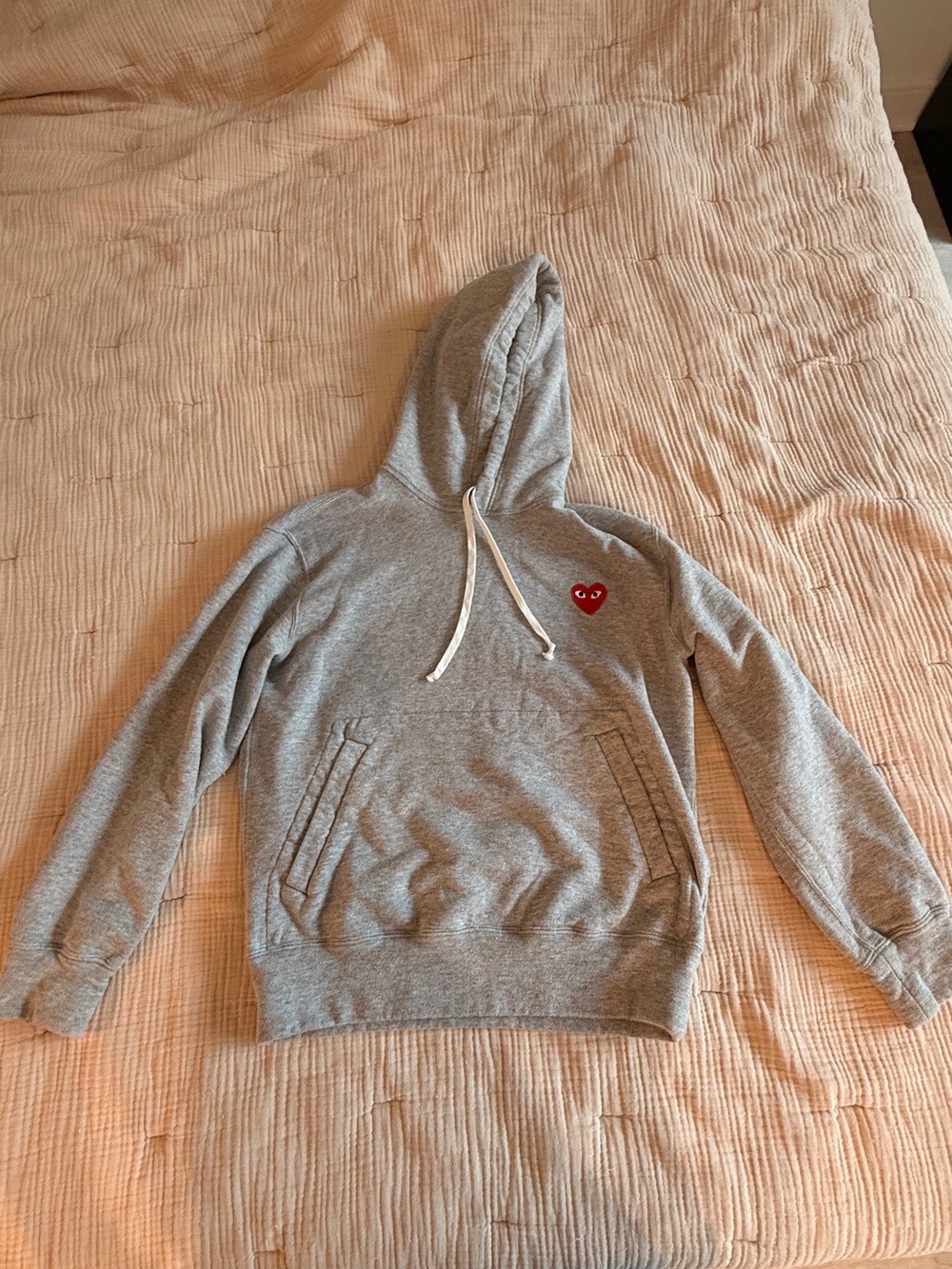 Comme des Garçons Gray Hoodie with Red Heart Patch